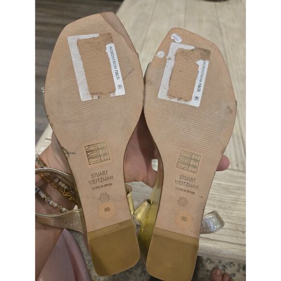 Stuart Weitzman Aleena Gold Wedge Sandals Women's Size 8B Slingback 438 MSRP - Picture 7 of 8